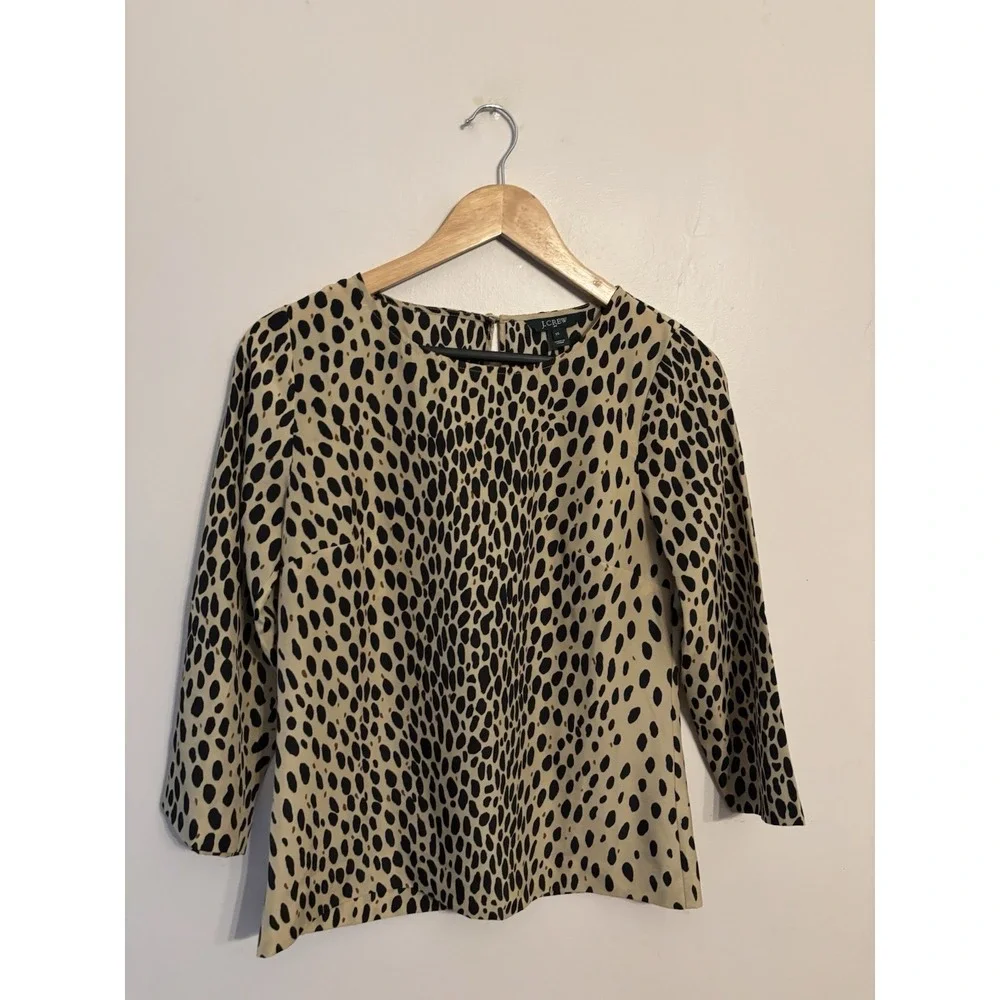 J.CREW Women's Brown Black Animal Print Leopard 3/4 Sleeve Shirt Blouse Size XS - Picture 2 of 6